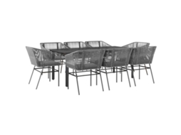 Conjunto de Jantar Jardim 9 Peças com Almofadas e Vidro Vime Cinzento Pe MAISON EXCLUSIVE