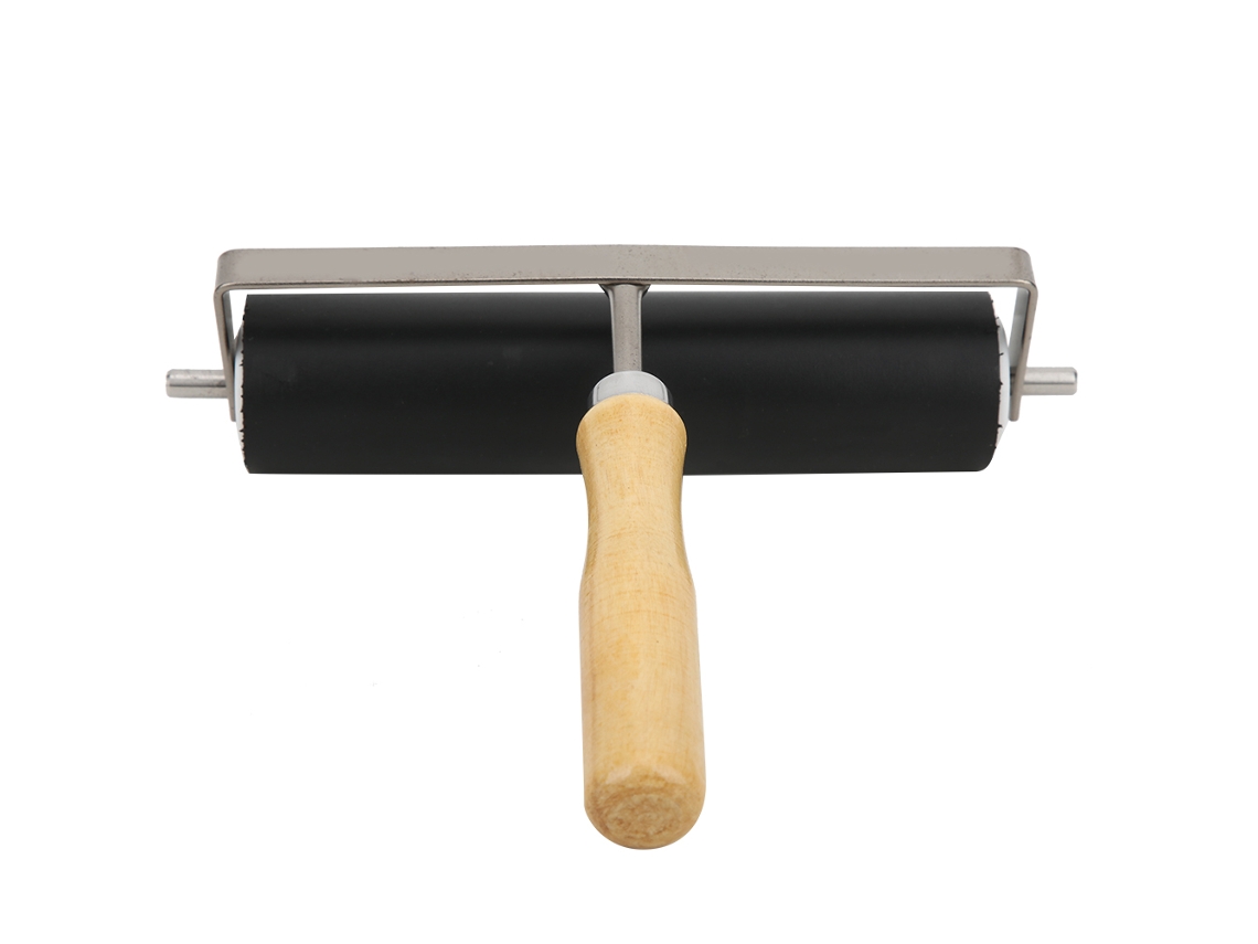 Rolo de Impressão de Borracha com Cabo de Madeira Removível, Acessório para Gravura, Tamanho G . AQUAFORGE (15 Cm)