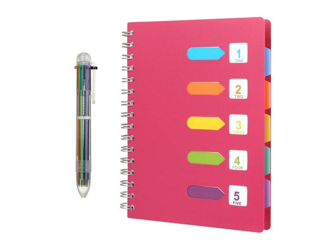 Notitieboek A5 Met Register - Gelijnd Schrijfblok - Ringband - Waterdicht Hoes - 240 Pagina's - Inclusief Balpen In 6 Cores