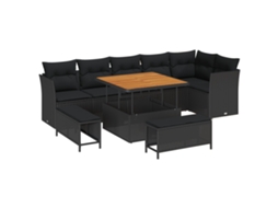 Conjunto 9 Conjunto De Móveis De Jardim Vidaxl Preto Vime Pe (100 X 100 X 71 Cm)