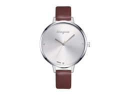 Relógio de Quartzo Feminino de Pulseira de Couro Pu Estilo Simples Prata K6009 1a Café