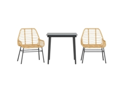 Conjunto Jantar Jardim 3 Peças Vidro Vime Pe Castanho MAISON EXCLUSIVE