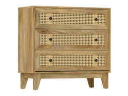 Cômoda 3 Gavetas Rattan Madeira Clara