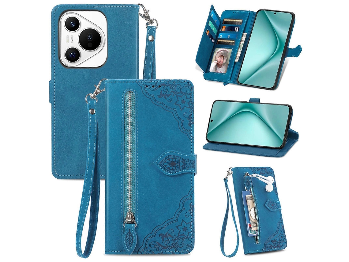 Capa De Couro Para Celular Com Zíper E Flor Em Relevo