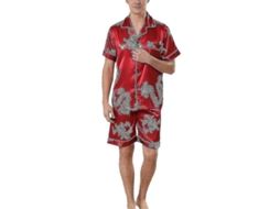 2026 conjunto de Pijamas de Seda para Homem com Manga Curta e Calcinha Clássico Roupa de Dormir e Loungewear