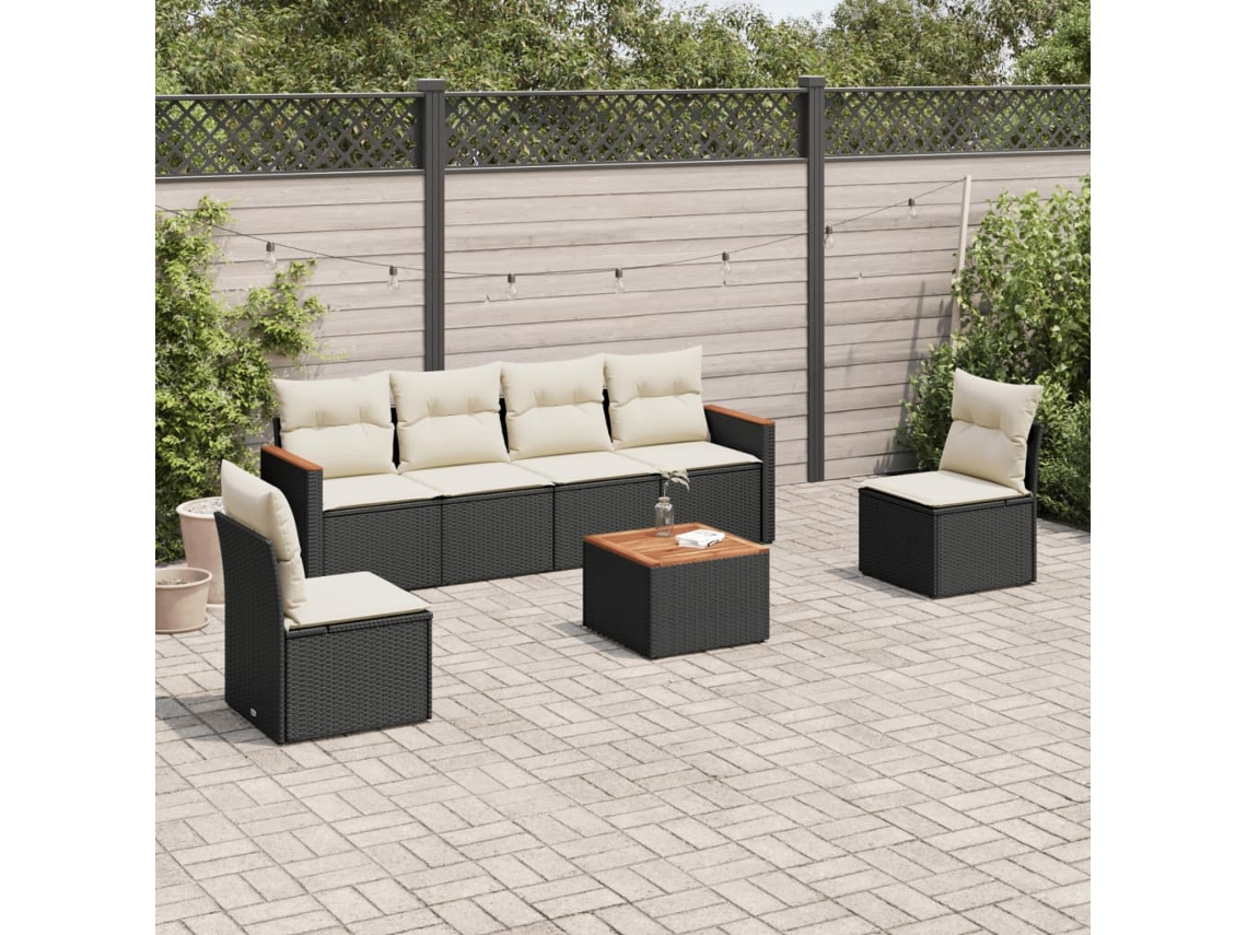 Vidaxl 7 Pcs Conjunto de Sofás P/ Jardim C/ Almofadões Vime Pe Preto