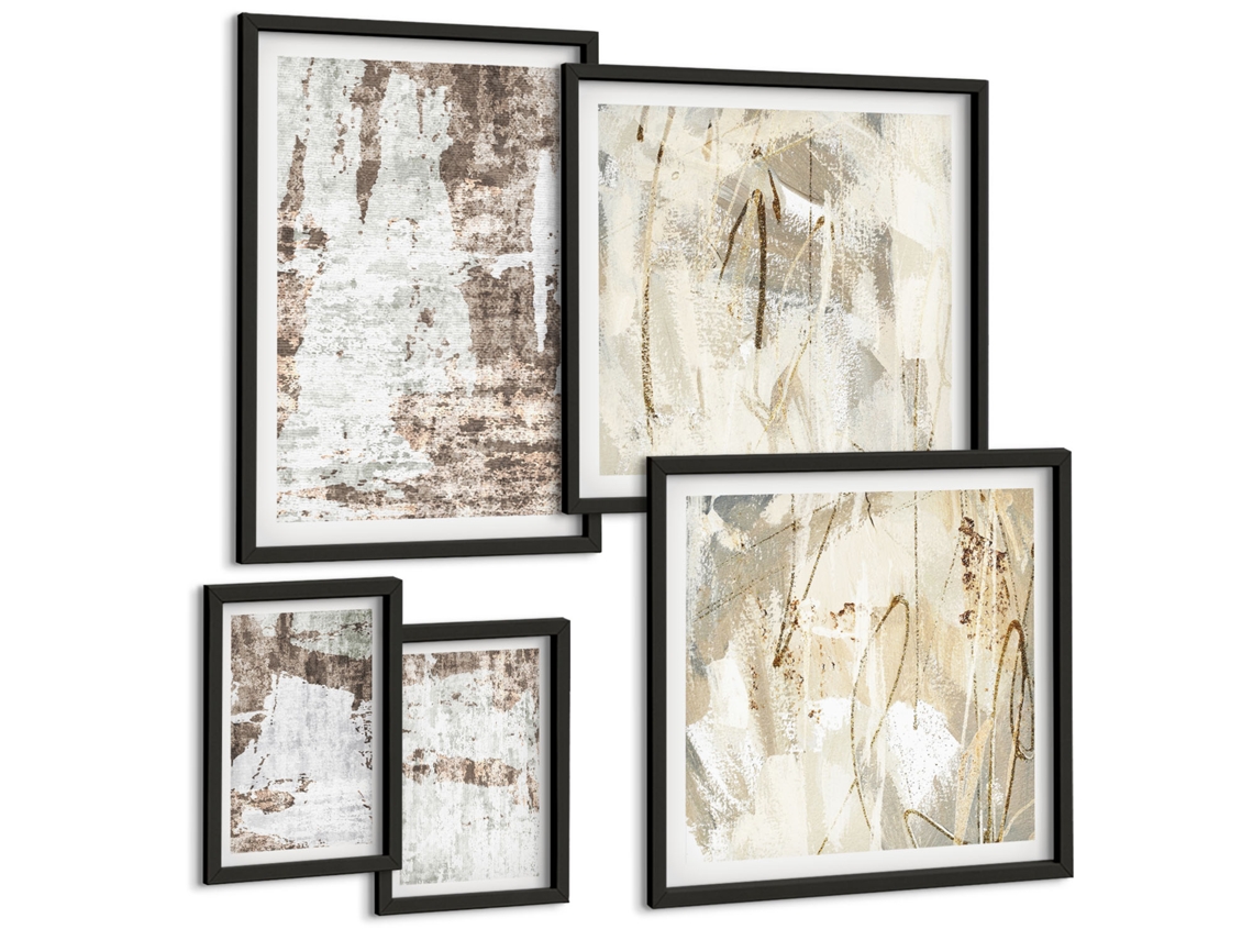 Conjunto De Pinturas Composições Abstratas Neutras Espelharte (5 Peças)