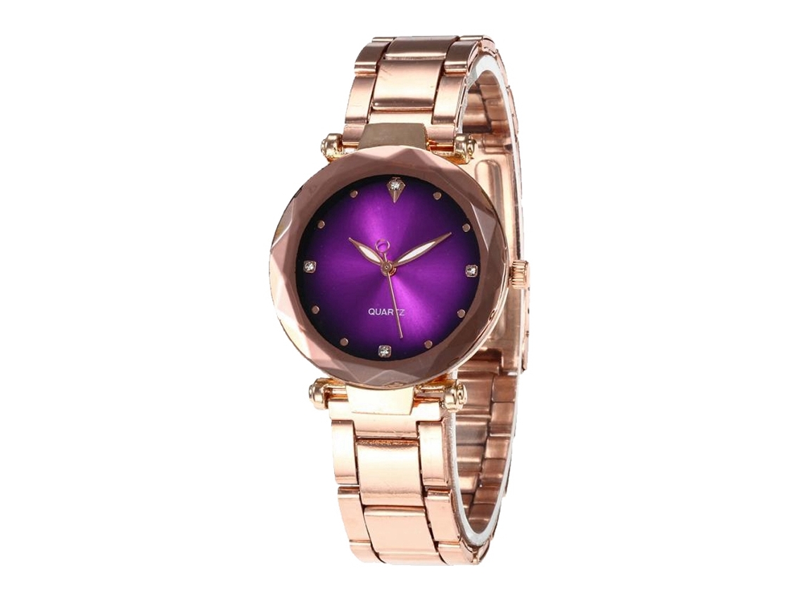 Relógio de Quartzo Feminino com Pulseira de Metal Estilo Simples Elegante Roxo