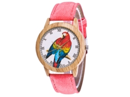 Reloj De Pareja De Cuero Zhoulianfa Con Dial Redondo Y Patrón De Loro Rosa
