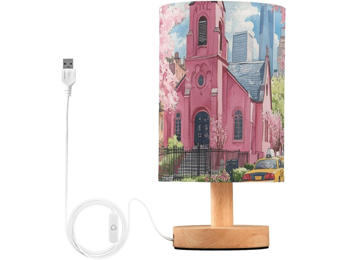 Abajur De Mesa Pequeno Com Porta Usb, Em Formato De Flor Rosa, Estilo Igreja Urbana, Ideal Para Mesa De Cabeceira