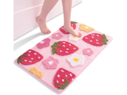 Tapete Rosa - Morango - Antiderrapante Lavável - Colorido - Microfibra - Absorvente - 50 X 80 Cm