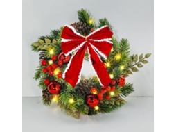 Guirlanda Natal Led a Bateria com Laço 30cm, Decoração Porta e Mesa
