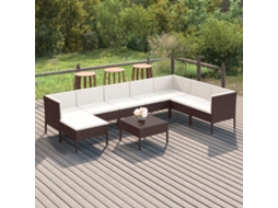 Pcs Conjunto Lounge Jardim C/ Almofadões Vime Pe Castanho Dkd Home Decor
