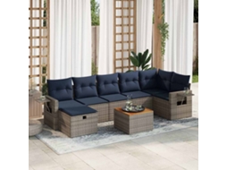 Vidaxl 8 Pcs Conjunto Sofás De Jardim C/ Almofadões Vime Pe Cinzento