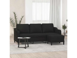 Vidaxl Sofá De 3 Lugares Com Apoio De Pés 180 Cm Tecido Preto