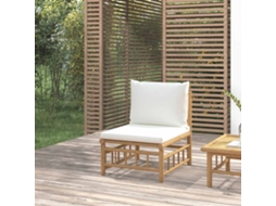 Vidaxl Sofá De Centro De Jardim Bambu Com Almofadões Branco Nata