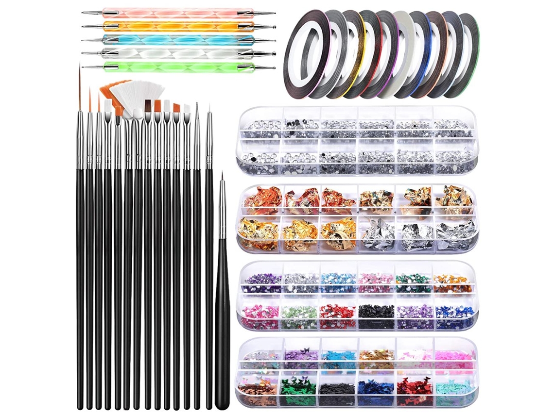 Kit de Decoração de Unhas com Pincel Ferramentas e Glitter TRUYUETY