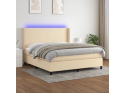 Vidaxl Cama Box Spring C/ Colchão E Led 180x200 Cm Tecido Cor Creme