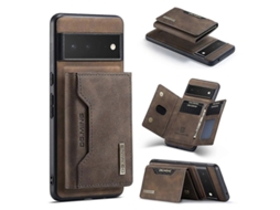 Yuru capa com Bolso Removível para Cartões Google Pixel 6 de Couro Pu e Tpu Macia com Suporte Sem Fio e Apoio para Vídeos (marrom Escuro)
