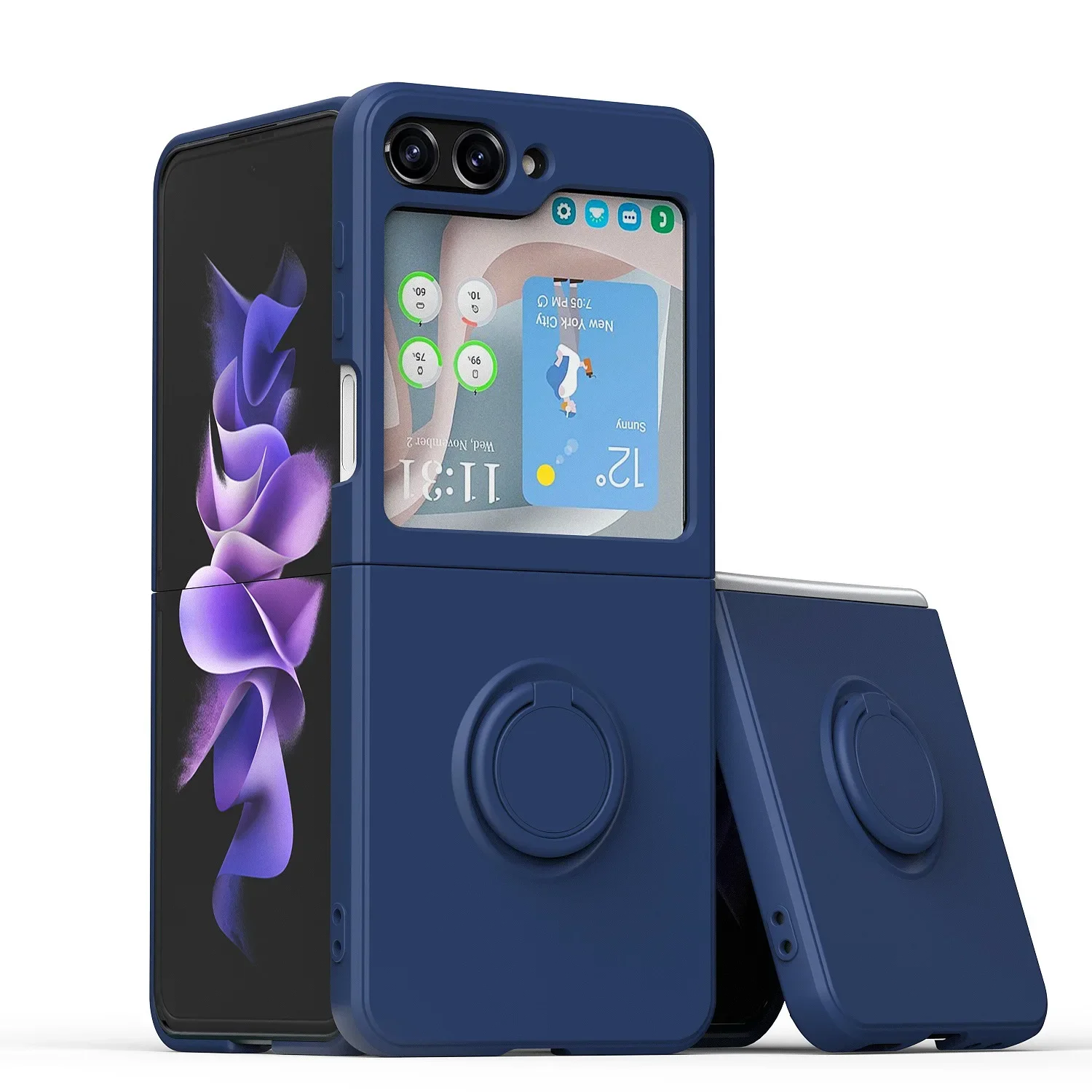 (azul Escuro, Galaxy Z Flip4) Capa Protetora De Silicone Líquido, Anti-choque E Antiderrapante, Suporte De Anel, Material Tpu Macio