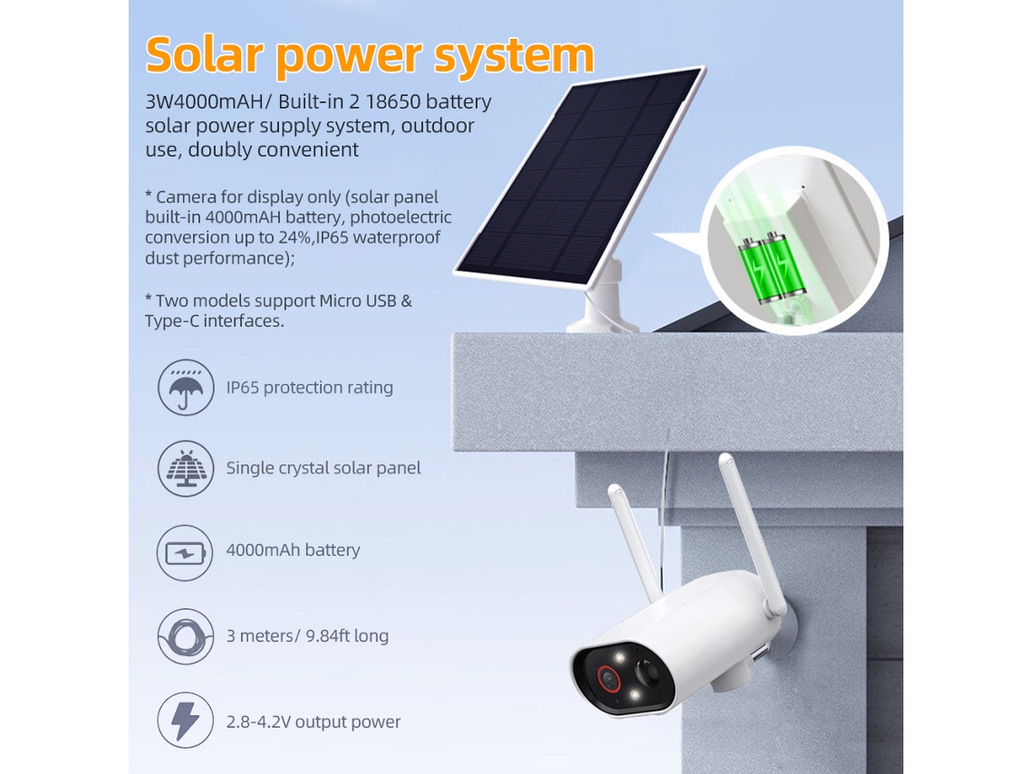 Painel Solar Primerox 3.3w 6v com Bateria 4000mah Ip65 para Câmera de Segurança