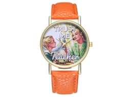 Relógio Analógico de Quartzo com Pulseira Pu Mostrador Cartoon Presente para Mulher Laranja