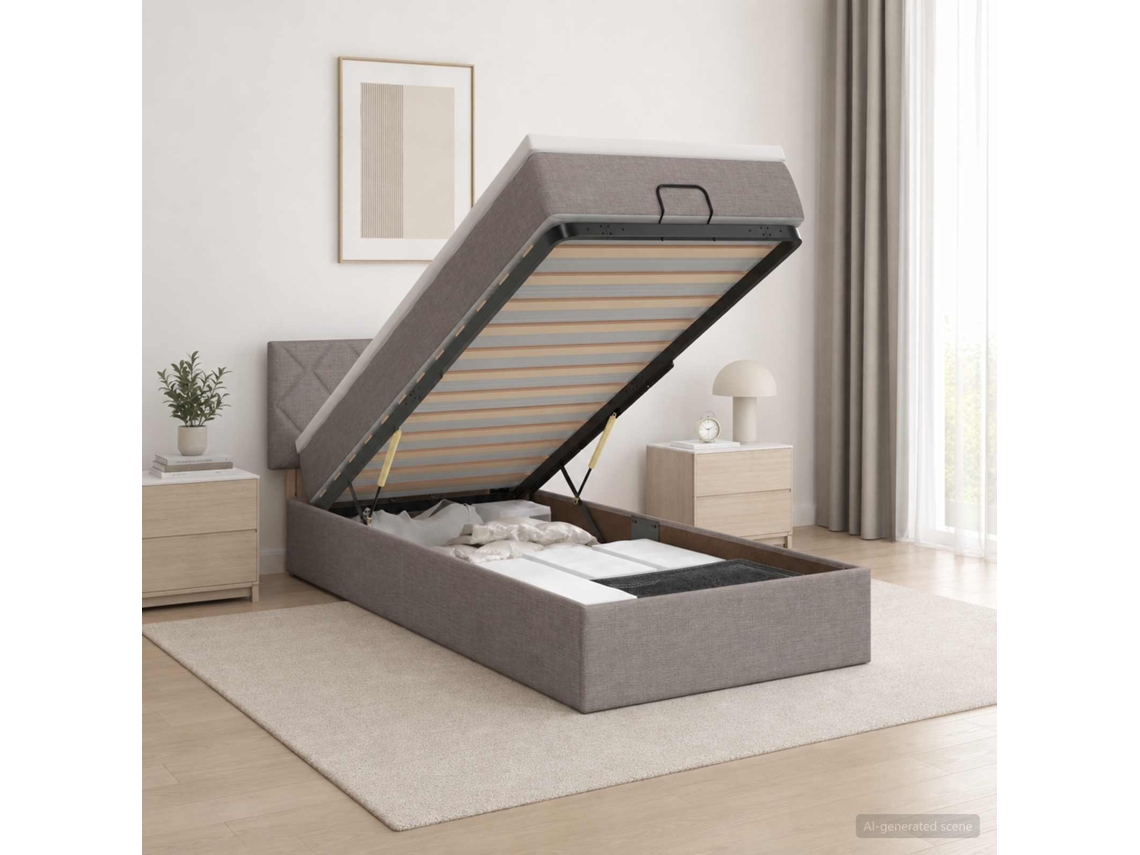 Vidaxl Cama Ottoman Com Colchão Cinzento-acastanhado 90 X 200 Cm