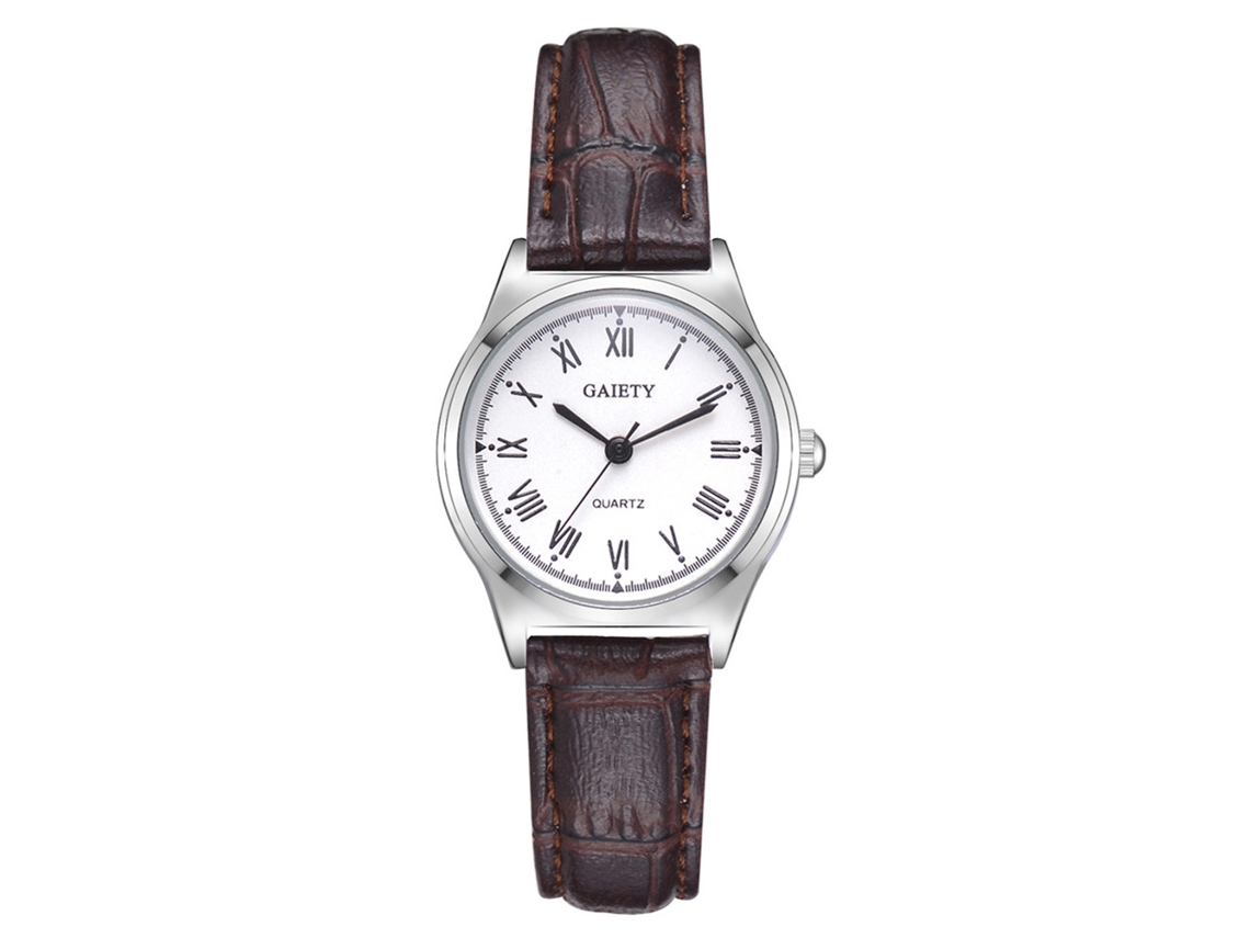 Relógio de Pulso Feminino Simples de Quartzo com Pulseira de Couro Pu Marrom Gaiety