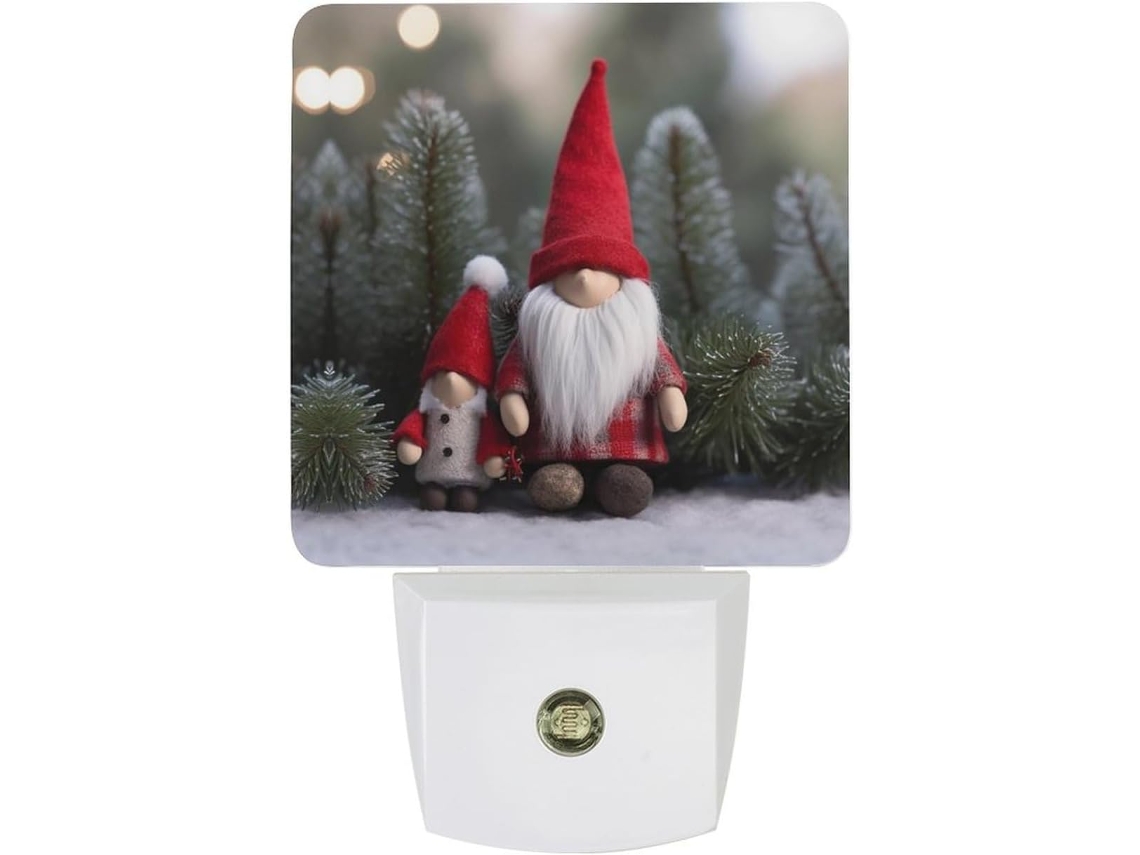 Luminária de parede Natalina em formato de gnomo com gorro de Papai Noel, sensor de movimento, luz LED branca.