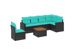 Maison Exclusive - 7 Pcs Conjunto De Sofás P/ Jardim C/ Almofadões Vime Pe Preto