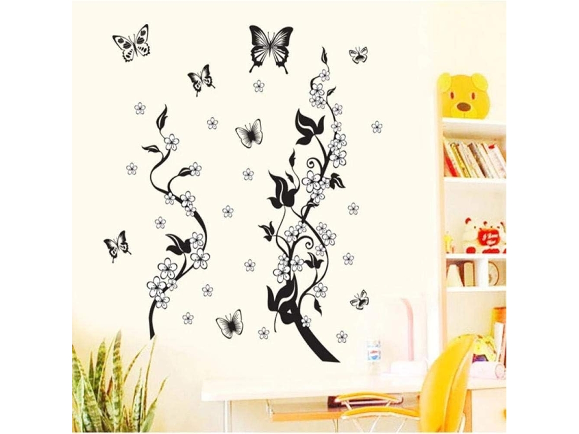 Remova os adesivos decorativos de parede com flores pretas, enfeites de trepadeiras para sala de estar e cabeceiras de quarto.