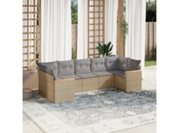 Vidaxl 7 Pcs Conj. Sofás Jardim C/ Almofadões Vime Pe Bege Misturado