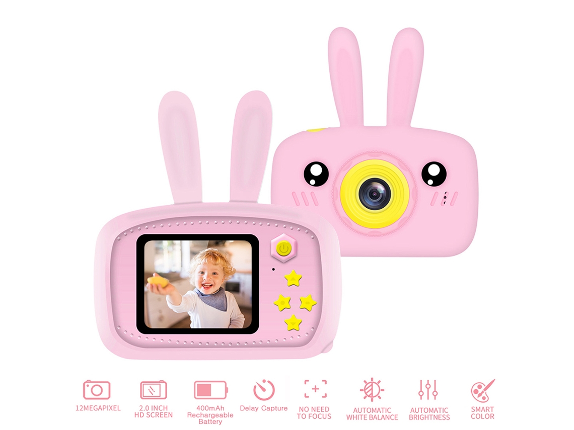 Walshlxq câmera para Crianças Conejo Cartoon 2" 1080p Hd Gravador de Vídeo Auto foco Adesivos Presente para Crianças de 3 12 Anos