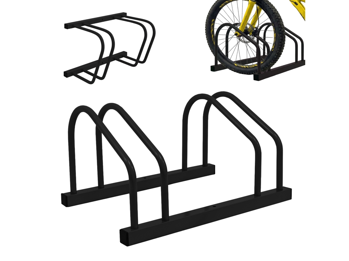 Relaxdays Suporte Para 2 Bicicletas, Montagem Chão/parede, Pneus Até 65 Mm, Garagem/pátio, Aço, Preto