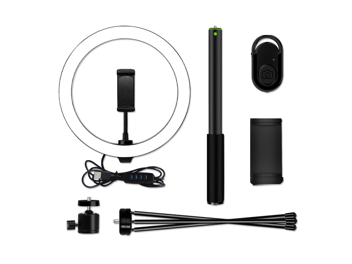 Luz Anular Led Regulável 3200k-5600k 25,9 Cm Com Tripé De Mesa, Bastão De Selfie De 120 Cm E Controle Remoto Para Streaming E Vídeos