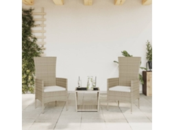Vidaxl 3 Pcs Conjunto De Jantar P/ Jardim Com Almofadões Vime Pe Bege