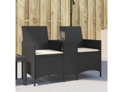 Sofã¡ De Jardim C/ Mesa E Almofadões 2 Lugares Vime Pe Preto Dkd Home Decor