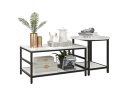 Mesa de Centro Conjunto BTFORUS, com 2 mesas laterais, efeito mármore, pés ajustáveis, preto e branco