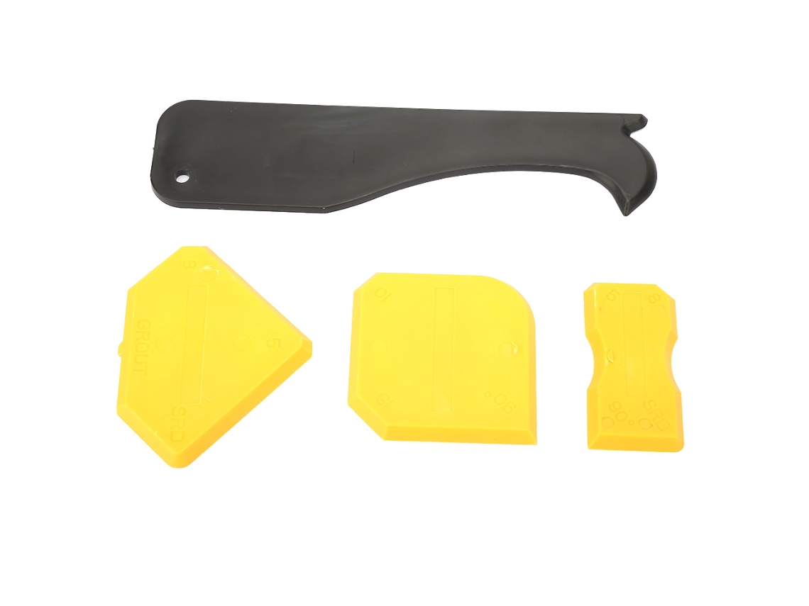 Kit De 4 Ferramentas Para Calafateamento: Removedor De Silicone, Colher E Raspador De Cimento De Vidro (amarelo)