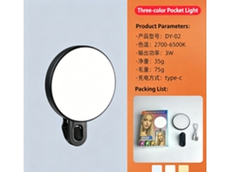 Luz Selfie Três Tons De Bolso, Luz Led De Preenchimento Com Aperto Universal, , Transmissões Em Direto, Maquilhagem E Fotografia