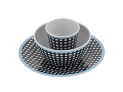 Conjunto Prato Taza LAXISCREED Padrão Grelha Azul Escuro