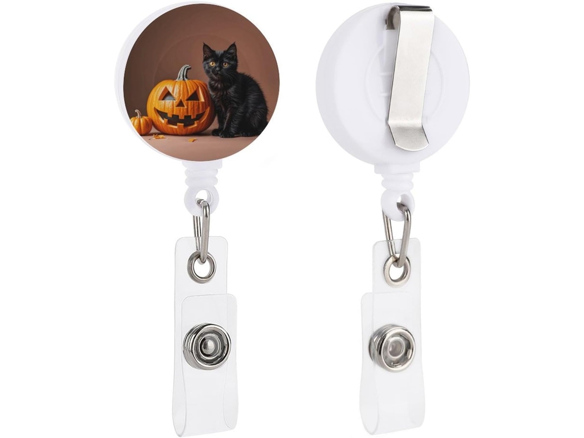Clipe retrátil Crachá, com estampa de um gato branco fofo, ideal para enfermeiras, médicos e funcionários de escritório.