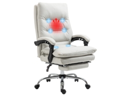 Cadeira De Escritório Branco Crème 65x72x109-117 Cm, Massagem E Aquecimento Em Couro Sintético
