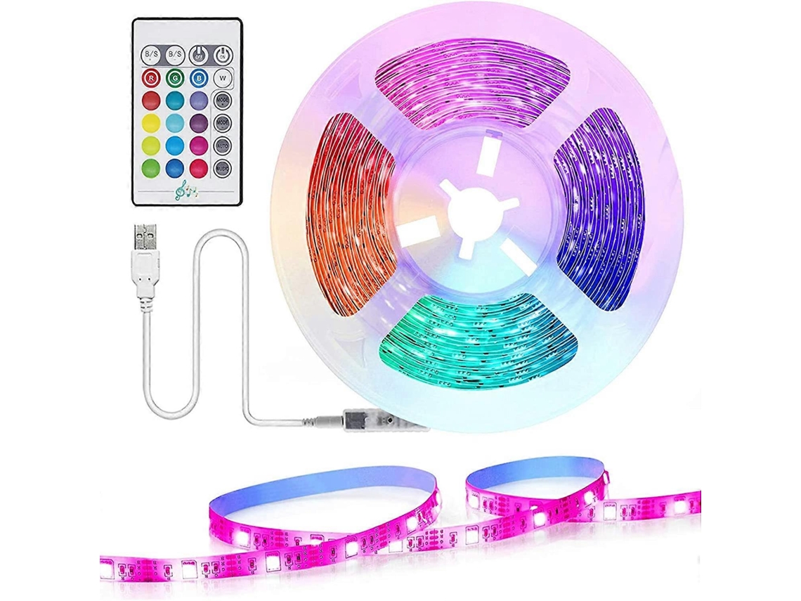 Omni tira Led de 2m Rgb 5050 Multicolor com Controle Remoto, 16 Cores e 4 Modos, Autoadesiva, Usb, Proteção Ocular para Tv e Gaming