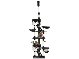 Árvore para Gatos Ajustável para Teto, 240 260 Cm, com Camas, Redes, Escadas e Cordas de Sisal, Cinza Escuro e Branco. ESSÊNCIACASA
