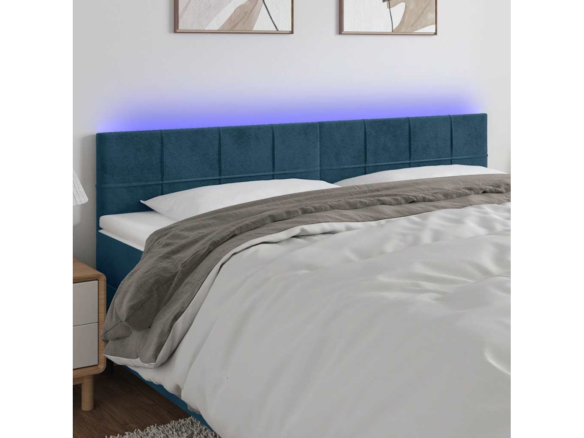 Vidaxl Cabeceira De Cama C/ Luzes Led Veludo 160x5x78/88cm Azul-escuro