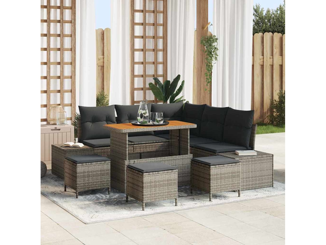 Vidaxl Conjunto De Sofá De Jardim 9 Unid. Cinzeto Rattan Sintético