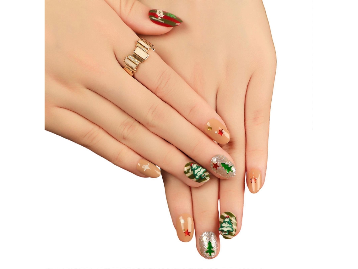 Unhas Decoradas Com Glitter De Inverno E Natal, Unhas Curtas Amendoadas Fáceis De Aplicar, Designs Festivos Para A Temporada De Festas Hengrongshen
