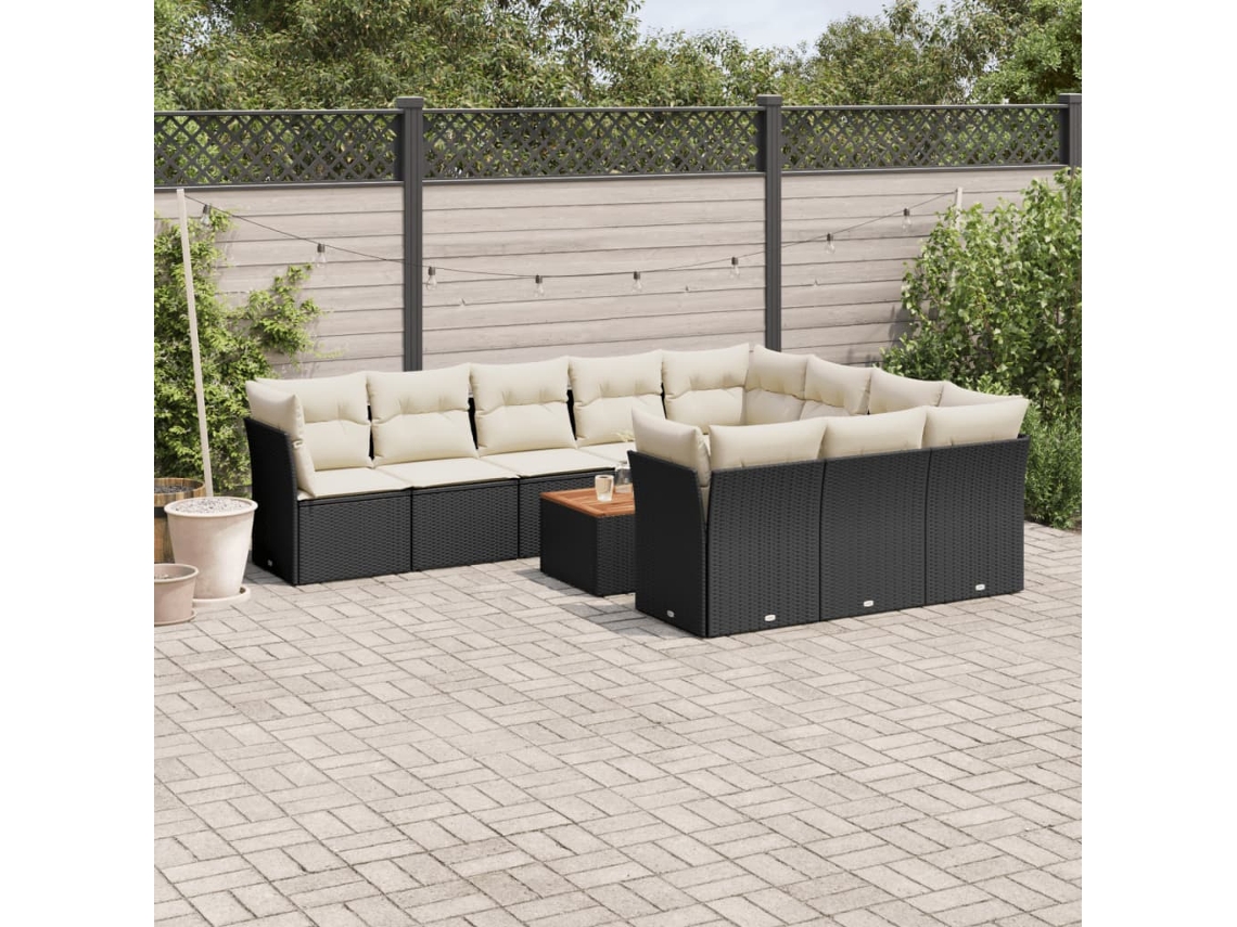 Vidaxl 11 Pcs Conjunto Sofás De Jardim C/ Almofadões Vime Pe Preto