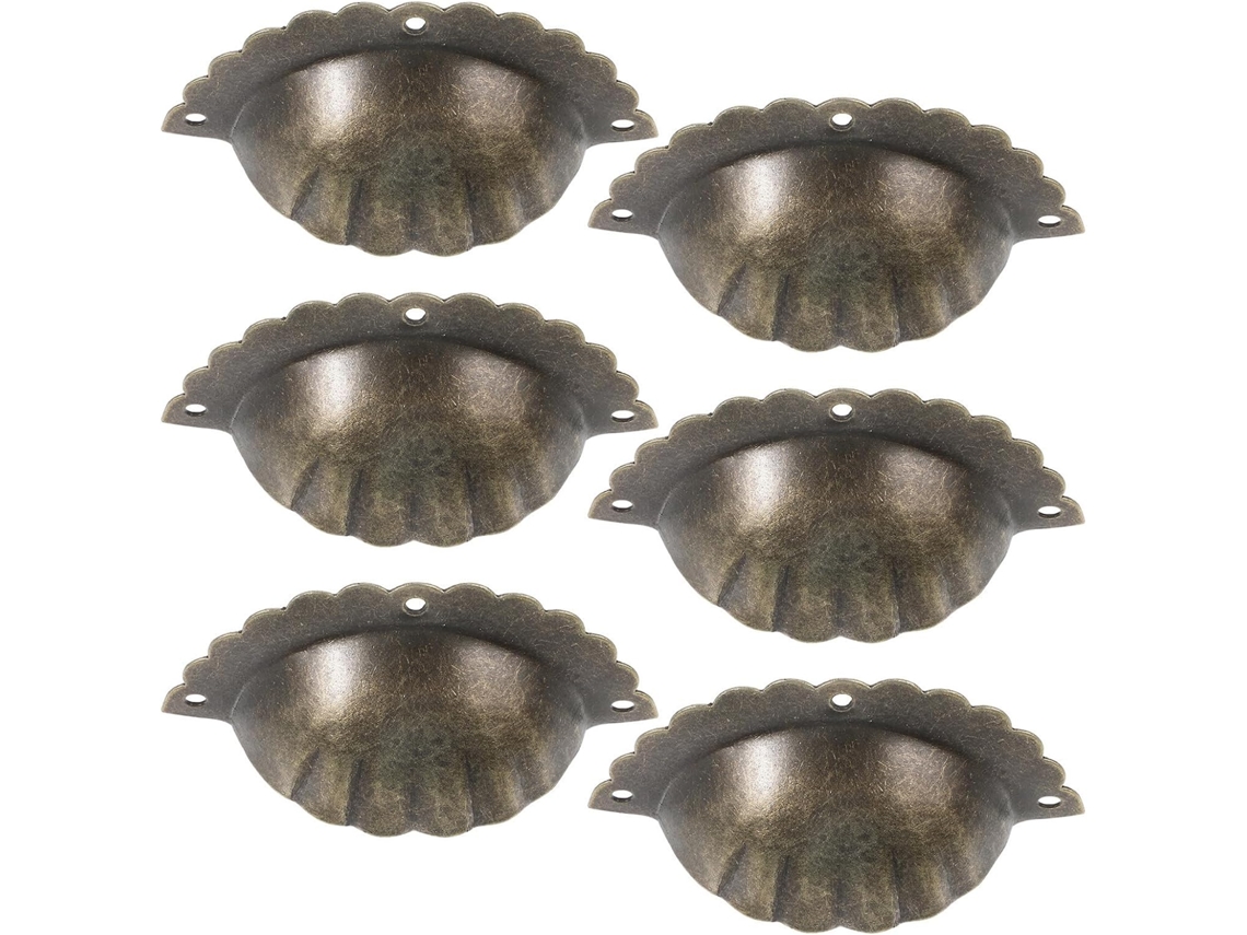 Conjunto De 6 Puxadores Semicirculares Decorativos Em Latão Antigo Para Armário